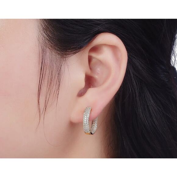 14K Gold Double Sided Clear Micro Paved CZ Gold Huggie HoopsNWT 17.8mm x 18.7mm - Picture 2 of 5